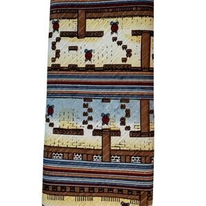 Lord Micro Faser Tie Retro Video Game Geometric Pattern Brown Blue Novelty EUC